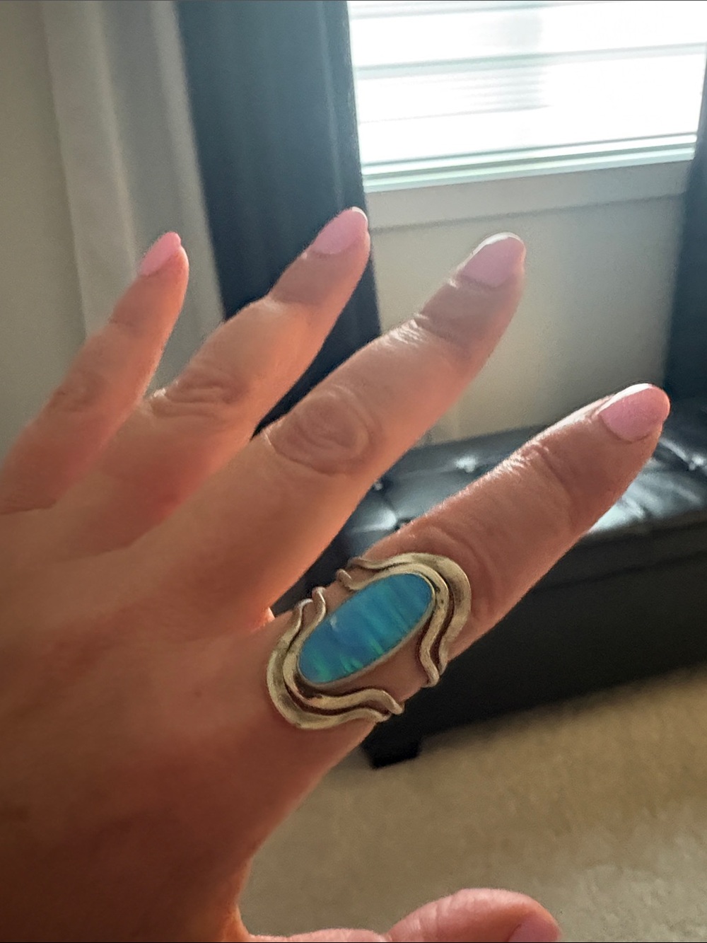 Sterling Silver Blue Opal Statement Ring - Women's Jewelry Size 6